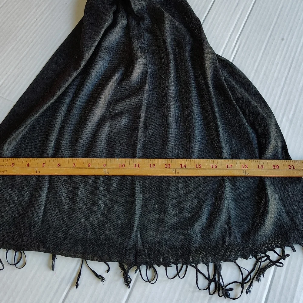Artisan Crystal Beaded Necklace Scarf Stone Chips Nuggets Wrapped Fringe Black